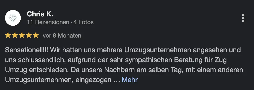 ZugUmZug Google Kundenbewertungen 4.9 Sterne